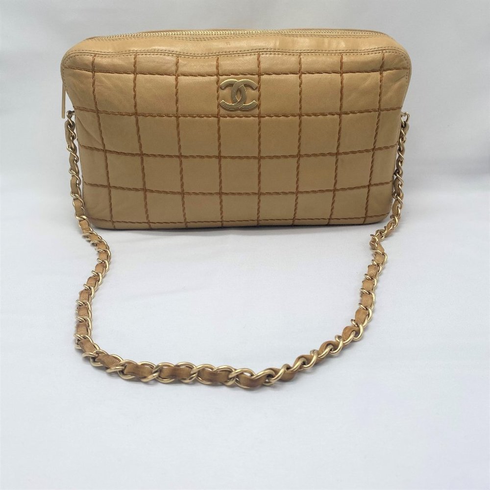 Chanel Tan Camera Bag, Lambskin Wild Stitch